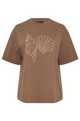 LIMITED COLLECTION Curve Brown Embroidered Shell Longline T-Shirt