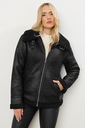 LTS Tall Black Aviator Taped Seam Jacket | Long Tall Sally 1
