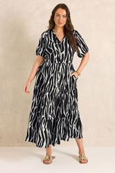 EVANS Plus Size Black Zebra Print Tiered Maxi Dress | Evans 2