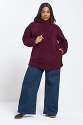 YOURS Plus Size Burgundy Red Teddy Fleece Hoodie | Yours Clothing  1
