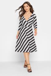 Petite Black & White Stripe Wrap Dress | PixieGirl 3