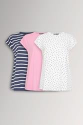 YOURS 3 PACK Plus Size Pink & White Grown-On Sleeves T-Shirts | Yours Clothing 3