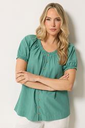 LTS Tall Women's Teal Green Linen Button Blouse | Long Tall Sally 3