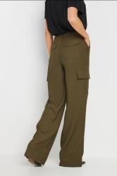 LTS Tall Khaki Green Tailored Cargo Pocket Wide Leg Trousers | Long Tall Sally 4