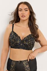 YOURS Plus Size Black & Gold Floral Padded Bra | Yours Clothing 3