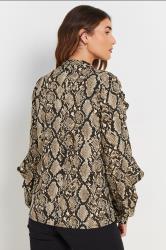 LTS Tall Beige Brown Snake Print Frill Shirt | Long Tall Sally 4