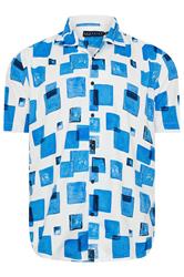 BadRhino BIg & Tall White Square Print Peached Short Sleeve Revere Collar Shirt