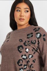 YOURS Plus Size Brown Soft Touch Leopard Print Jumper | Yours Clothing 4