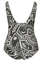 YOURS Plus Size Black Postcard Blanket Stitch Plunge Swimsuit | Yours Clothing 6