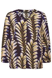 EVANS Plus Size Midnight Blue Leaf Print Pleat Front Blouse | Evans 6