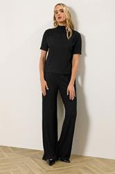 LTS Tall Black Textured Funnel Neck Top | Long Tall Sally 1