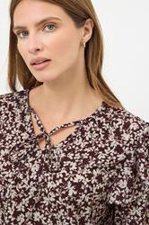 M&Co Berry Purple Floral Print Tie Neck Blouse | M&Co 6