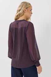 LTS Tall Purple Dobby Spot Shirred Cuff Top | Long Tall Sally 2