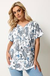 YOURS Plus Size Navy Blue Paisley Pintuck Short Sleeve Top | Yours Clothing 3