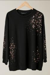 EVANS Curve Black & Bronze Leopard Sequin Embellished Sweatshirt
