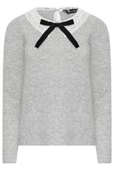 PixieGirl Petite Women's Grey Lace Collar Bow Jumper | PixieGirl 5