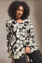 EVANS Plus Size Black Contrast Floral Jersey Crepe Top | Evans 3
