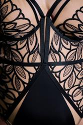 PLAYFUL PROMISES Plus Size Black Floral Embroidered Strappy Bodysuit | Yours Clothing 5