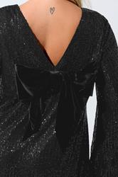 LIMITED COLLECTION Plus Size Black Velvet Bow Sequin Dress | Yours Clothing 4