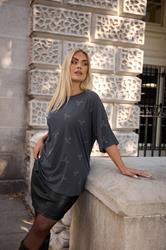 YOURS Plus Size Grey Embellished Bow Oversized T-Shirt | Yours Clothing 3