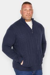 KAM Big & Tall Navy Blue Cable Knit Cardigan | BadRhino 3