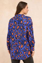EVANS Plus Size Cobalt Blue Leopard Print Oversized Shirt | Evans 2