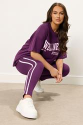 YOURS ACTIVE Plus Size Burgundy Red Side Stripe Leggings | Yours Clothing 3