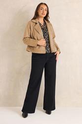 EVANS Plus Size Natural Brown Faux Suede Biker Jacket 4