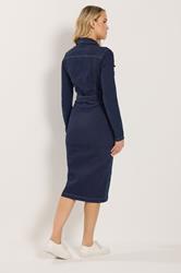 LTS Tall Women's Dark Blue Zip Through Denim Midi Dress | Long Tall Sally 4