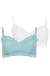 YOURSET 2 PACK Curve Blue Cotton Lace Trim Non-Padded Non-Wired Bralette