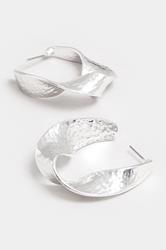 Silver Tone Hammered Twisted Hoop Earrings | Yours Clothing 2