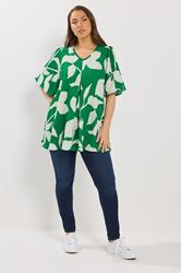 YOURS Plus Size Green Abstract Textured Pleat Front Top | Yours Clothing  1