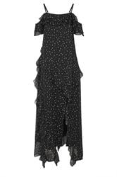 PixieGirl Petite Women's Black Chiffon Polka Dot Ruffle Maxi Dress | PixieGirl 6