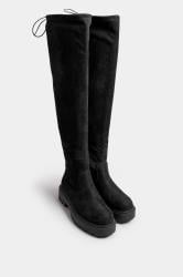Black Faux Suede Knee High Boots In Extra Wide EEE Fit | Yours Clothing  2