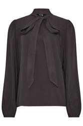 LTS Tall Dark Purple Acid Wash Tie Neck Blouse