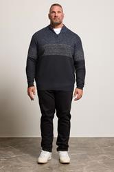 BadRhino Big & Tall Navy Blue Colour Block Quarter Zip Jumper | BadRhino 1