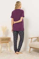 LTS Tall Woman's Burgundy Red 'Sunday Club' Slogan Cotton Pyjama Set | Long Tall Sally 2