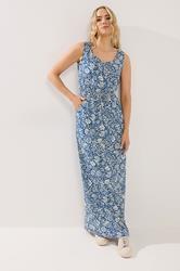 LTS Tall Women's Dark Blue Floral Tie Waist Cotton Maxi Dress | Long Tall Sally 1