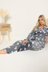 YOURS Plus Size Grey Animal Heart Print Fleece Pyjama Set | Yours Clothing 1
