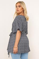YOURS Plus Size Navy Blue Floral Print Textured Wrap Top | Yours Clothing 2