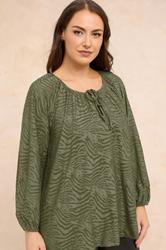 EVANS Plus Size Khaki Green Zebra Burnout Blouse | Evans 3