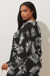 YOURS Plus Size Black & White Palm Print Crinkle Shirt | Yours Clothing 5