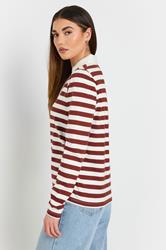 LTS Tall Burgundy Red Stripe Cotton Placket Polo Top | Long Tall Sally 4