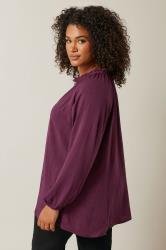 EVANS Plus Size Burgundy Red Frill Neck Blouse | Evans 2