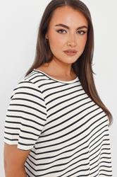 YOURS Plus Size White Striped Ribbed Swing Top | Yours Clothing 4