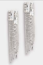 Silver Tone Long Diamante Drop Earrings | Yours Clothing 3