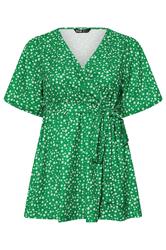 YOURS Curve Green Ditsy Floral Print Wrap Top