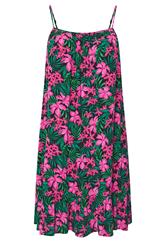 YOURS Curve Black & Pink Floral Print Crinkle Mini Dress