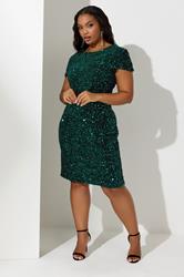 YOURS LONDON Plus Size Green Velvet Sequin Dress | Yours Clothing 3