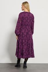 M&Co Petite Berry Purple Floral Jacquard Boho Dress | M&Co 4